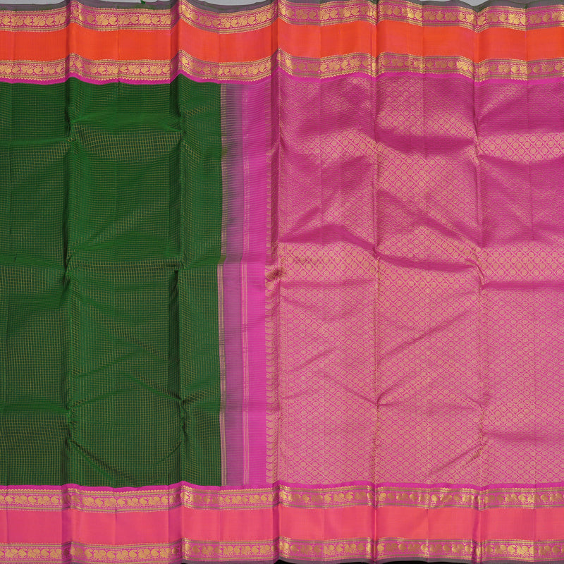 Hayagrivas Handloom Bottle Green Kanjivaram Silk Saree with Orangish-Pink Border KBE2532C8-1