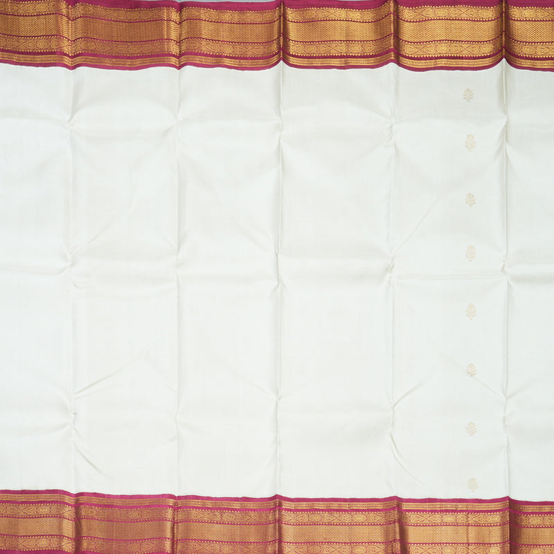Hayagrivas Handloom Half-White Kanjivaram Silk Saree with Maroon Border KBE2533C2-1