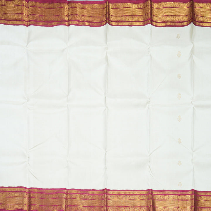 Hayagrivas Handloom Half-White Kanjivaram Silk Saree with Maroon Border KBE2533C2-1