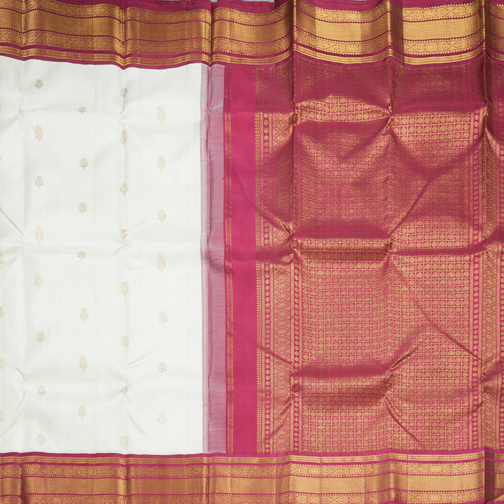 Hayagrivas Handloom Half-White Kanjivaram Silk Saree with Maroon Border KBE2533C2-1