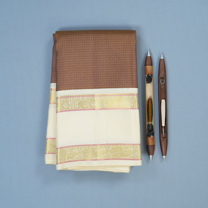 Hayagrivas Handloom Light Chocolate Brown Kanjivaram Silk Saree with Ivory Border KBE2533C9-2