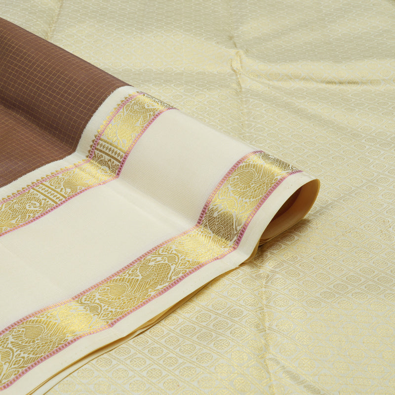 Hayagrivas Handloom Light Chocolate Brown Kanjivaram Silk Saree with Ivory Border KBE2533C9-2