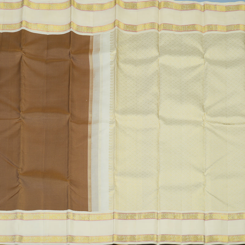 Hayagrivas Handloom Light Chocolate Brown Kanjivaram Silk Saree with Ivory Border KBE2533C9-2