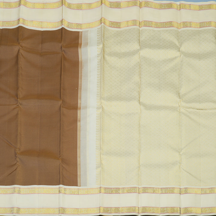 Hayagrivas Handloom Light Chocolate Brown Kanjivaram Silk Saree with Ivory Border KBE2533C9-2