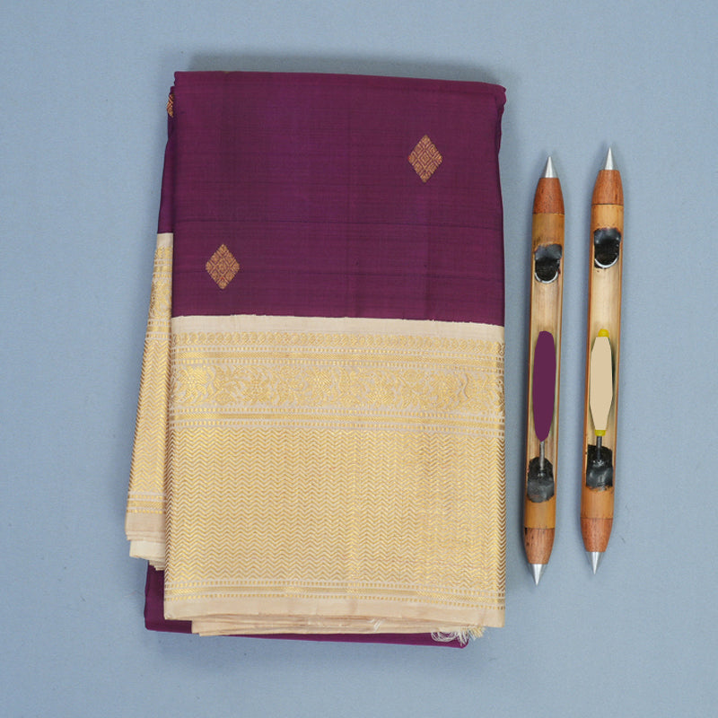 Hayagrivas Handloom Purple Kanjivaram Silk Saree with Ivory Border KBE2533C9-4