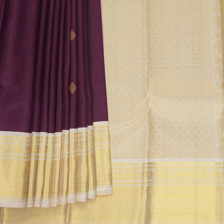 Hayagrivas Handloom Purple Kanjivaram Silk Saree with Ivory Border KBE1808L2-2