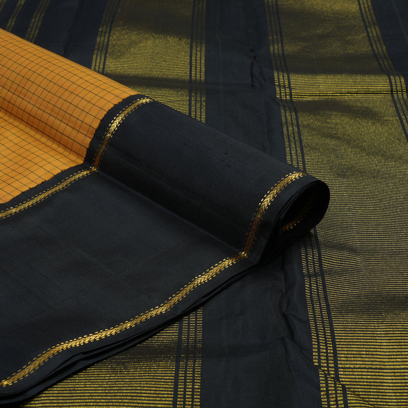 Hayagrivas Handloom Mustard Kanjivaram Silk Saree with Black Border KBE2534C12-1
