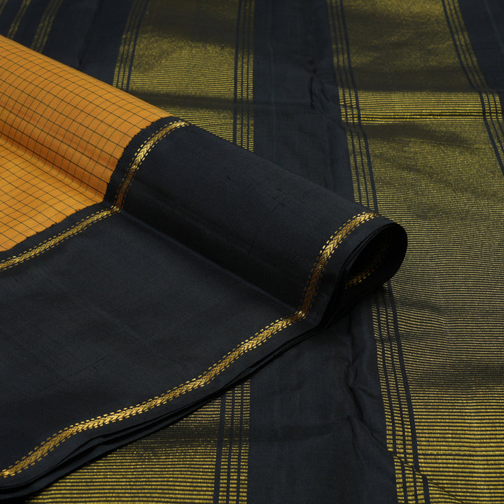 Hayagrivas Handloom Mustard Kanjivaram Silk Saree with Black Border KBE2534C12-1