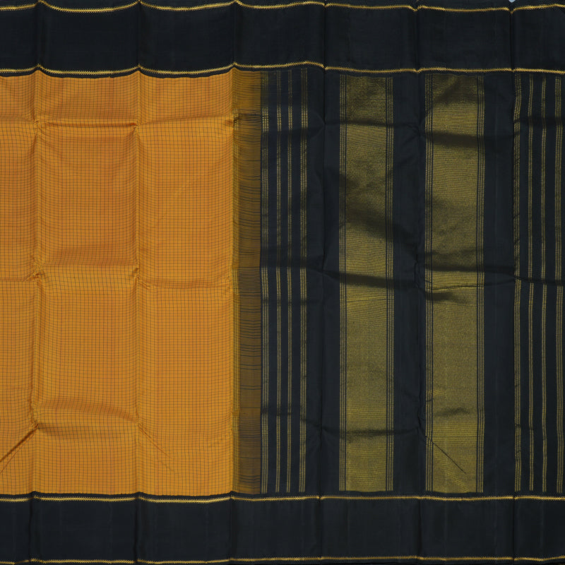 Hayagrivas Handloom Mustard Kanjivaram Silk Saree with Black Border KBE2534C12-1