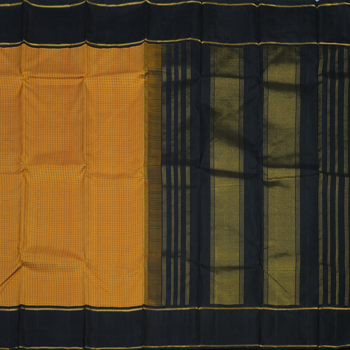 Hayagrivas Handloom Mustard Kanjivaram Silk Saree with Black Border KBE2534C12-1