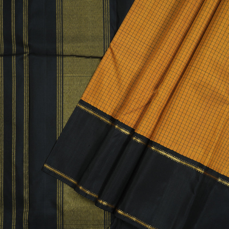 Hayagrivas Handloom Mustard Kanjivaram Silk Saree with Black Border KBE2534C12-1