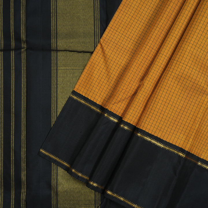 Hayagrivas Handloom Mustard Kanjivaram Silk Saree with Black Border KBE2534C12-1