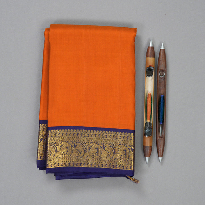 Hayagrivas Handloom Rust Orange Kanjivaram Silk Saree with Navy Blue Border KBE2534C13-4