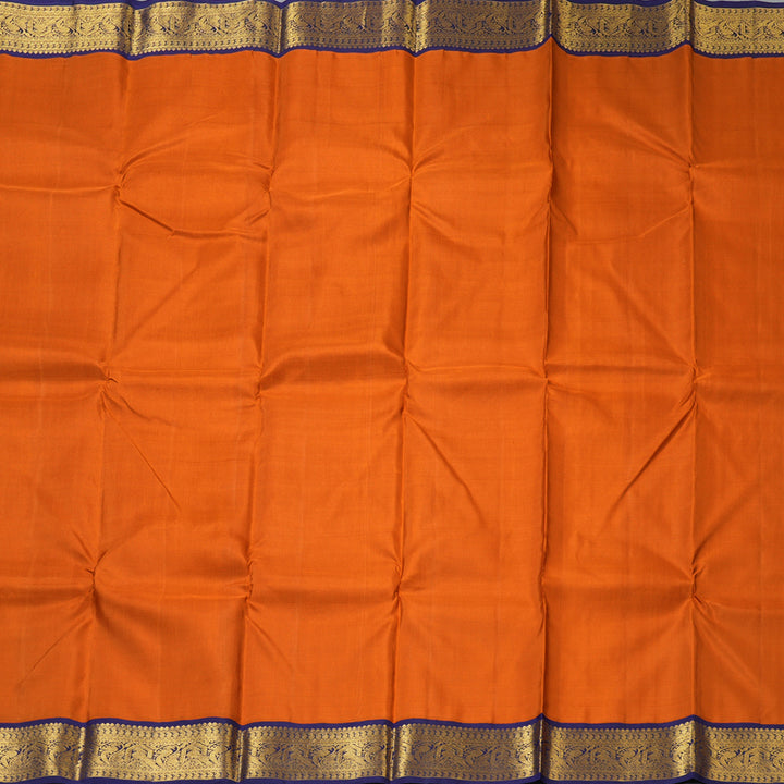 Hayagrivas Handloom Rust Orange Kanjivaram Silk Saree with Navy Blue Border KBE2534C13-4