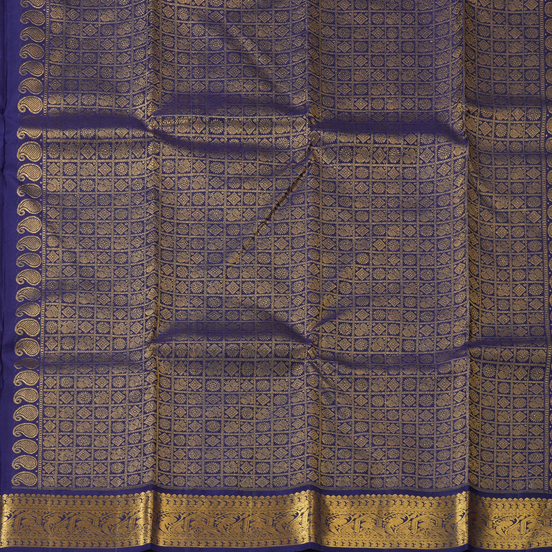 Hayagrivas Handloom Rust Orange Kanjivaram Silk Saree with Navy Blue Border KBE2534C13-4