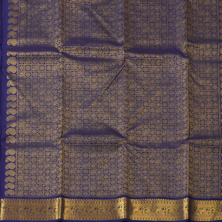 Hayagrivas Handloom Rust Orange Kanjivaram Silk Saree with Navy Blue Border KBE2534C13-4