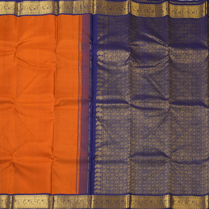 Hayagrivas Handloom Rust Orange Kanjivaram Silk Saree with Navy Blue Border KBE2534C13-4