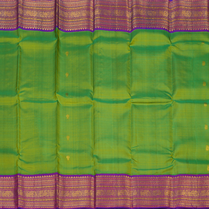 Hayagrivas Handloom Fluorescent Green Kanjivaram Silk Saree with Purple Border KBE2534C6-1