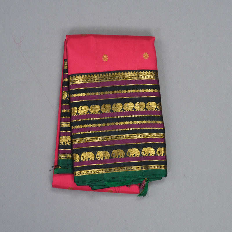 Hayagrivas Handloom Pink Kanjivaram Silk Saree with Black Border KBE2534C7-1