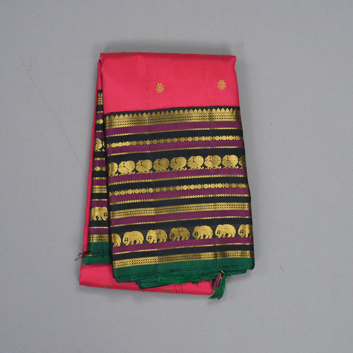 Hayagrivas Handloom Pink Kanjivaram Silk Saree with Black Border KBE2534C7-1