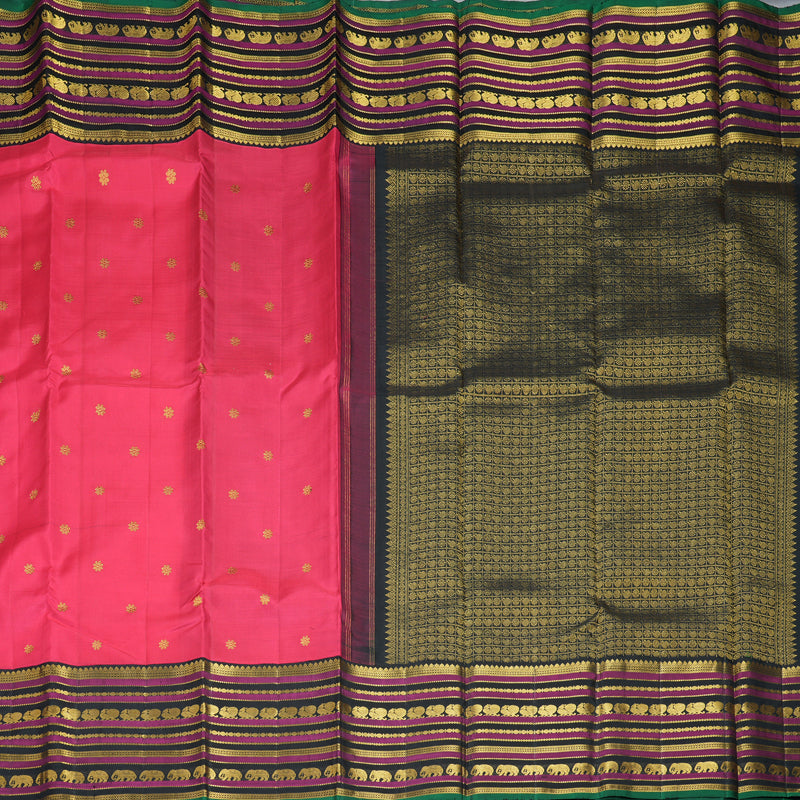 Hayagrivas Handloom Pink Kanjivaram Silk Saree with Black Border KBE2534C7-1