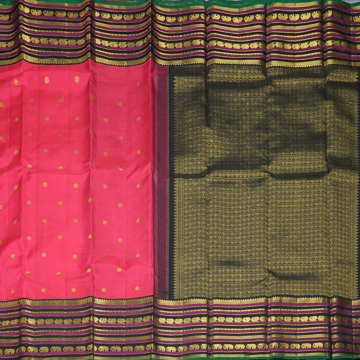 Hayagrivas Handloom Pink Kanjivaram Silk Saree with Black Border KBE2534C7-1