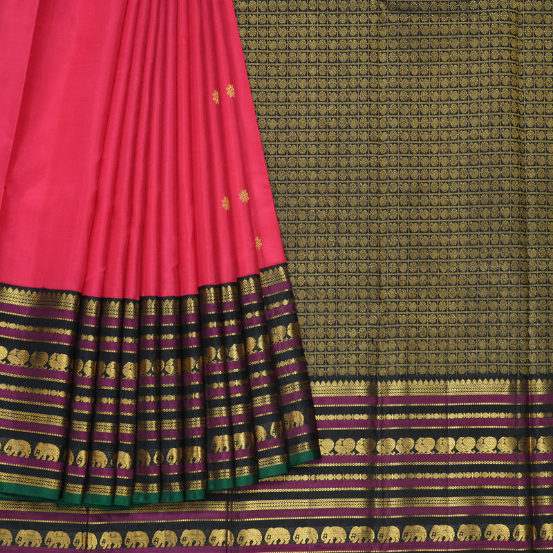 Hayagrivas Handloom Pink Kanjivaram Silk Saree with Black Border KBE2534C7-1