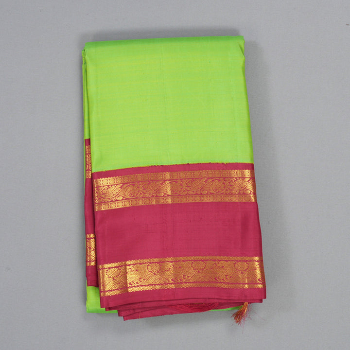 Hayagrivas Handloom Fluorescent Green Kanjivaram Silk Saree with Maroon Border KBE2535C10-1