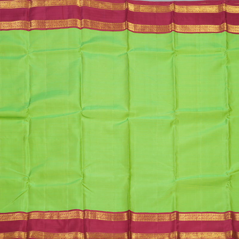 Hayagrivas Handloom Fluorescent Green Kanjivaram Silk Saree with Maroon Border KBE2535C10-1