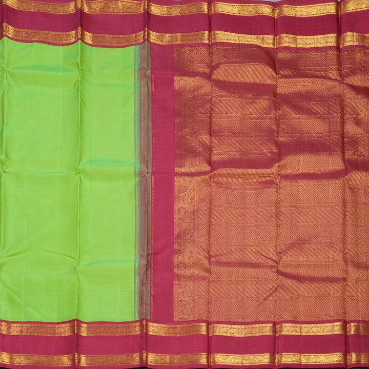 Hayagrivas Handloom Fluorescent Green Kanjivaram Silk Saree with Maroon Border KBE2535C10-1