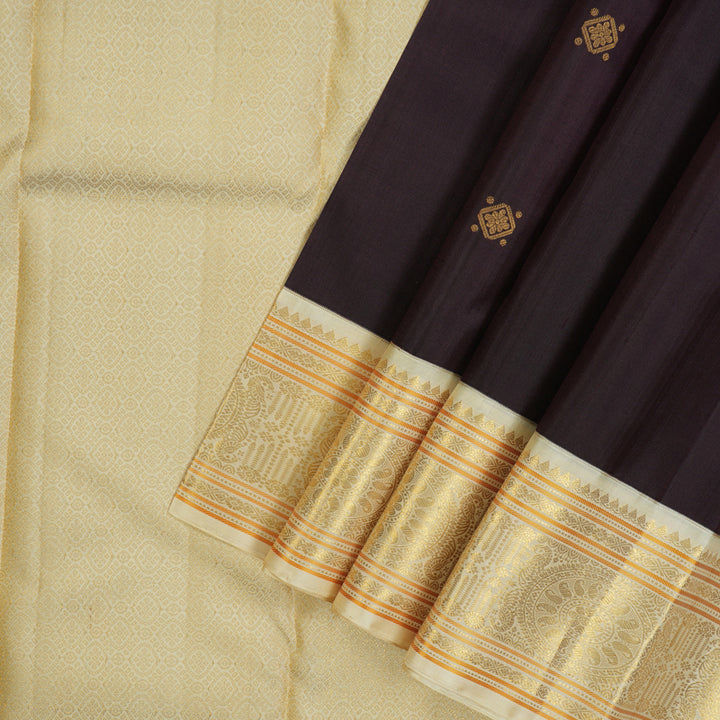 Hayagrivas Handloom Deep Nagapazham Kanjivaram Silk Saree with Ivory Border KBE2535C11-1