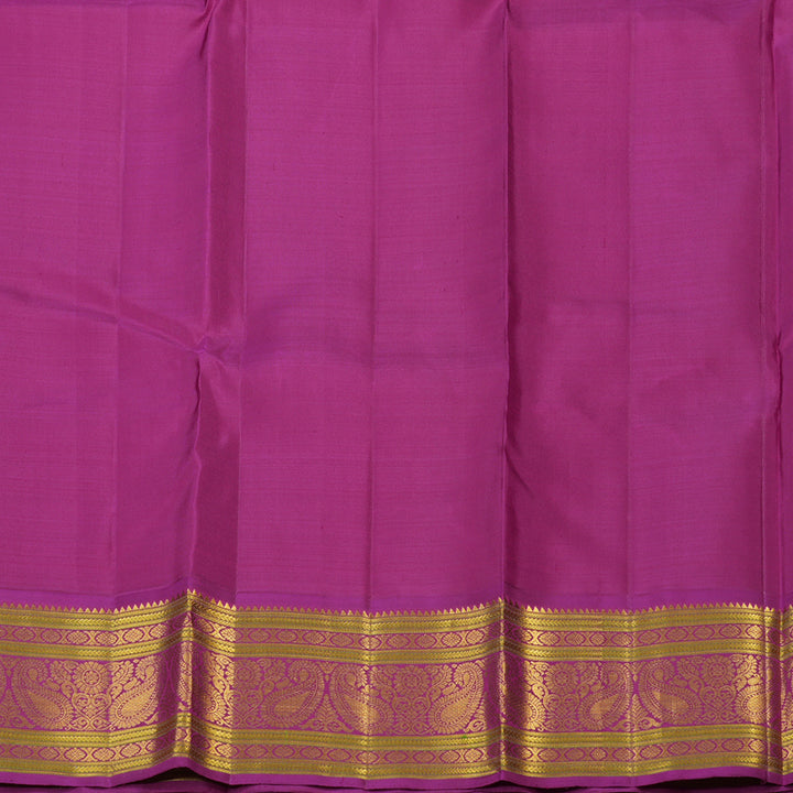 Hayagrivas Handloom Mustard Yellow Kanjivaram Silk Saree with Magenta Border KBE2535C12-1