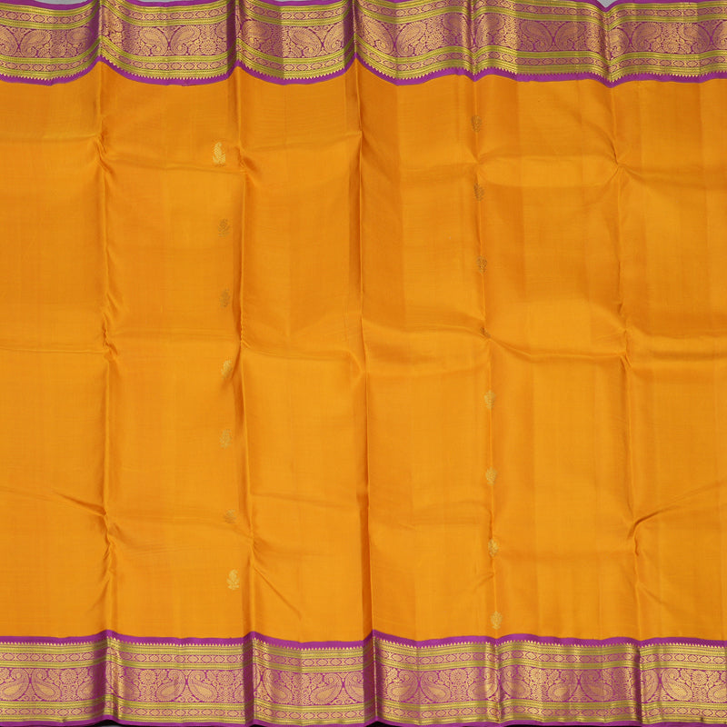 Hayagrivas Handloom Mustard Yellow Kanjivaram Silk Saree with Magenta Border KBE2535C12-1