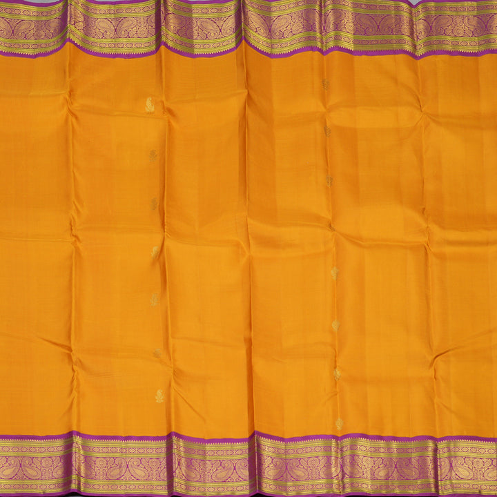 Hayagrivas Handloom Mustard Yellow Kanjivaram Silk Saree with Magenta Border KBE2535C12-1