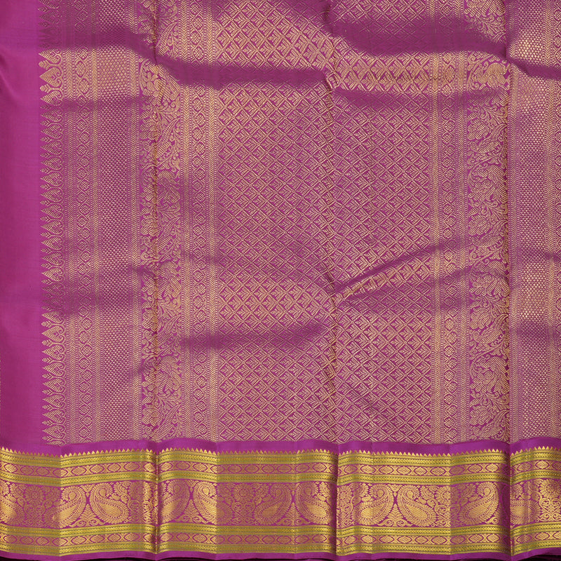 Hayagrivas Handloom Mustard Yellow Kanjivaram Silk Saree with Magenta Border KBE2535C12-1