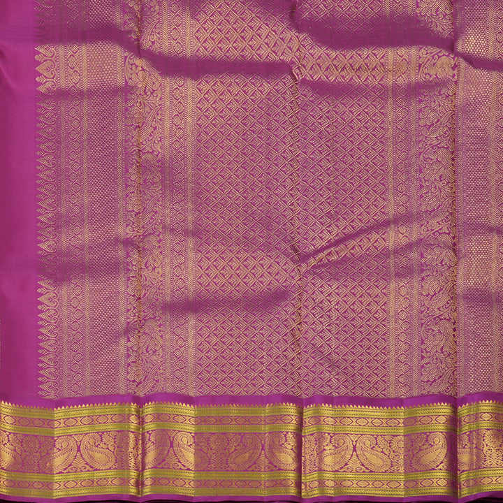 Hayagrivas Handloom Mustard Yellow Kanjivaram Silk Saree with Magenta Border KBE2535C12-1