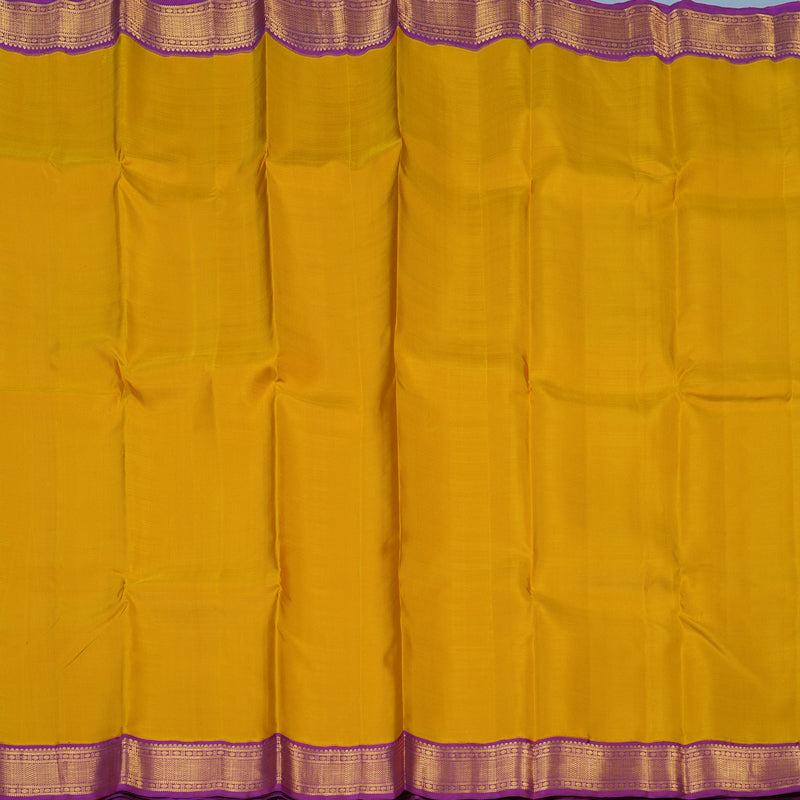Hayagrivas Handloom Mustard Kanjivaram Silk Saree with Purple Border KBE2535C15-1