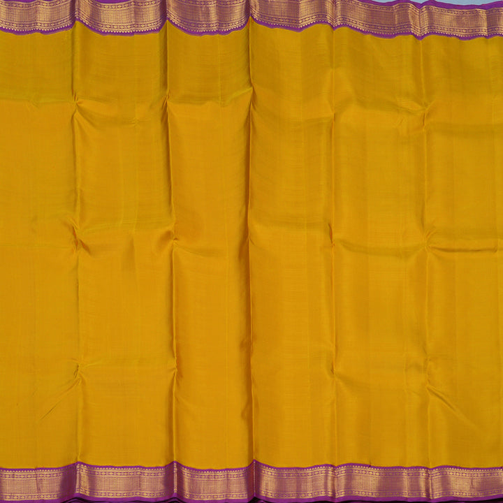 Hayagrivas Handloom Mustard Kanjivaram Silk Saree with Purple Border KBE2535C15-1
