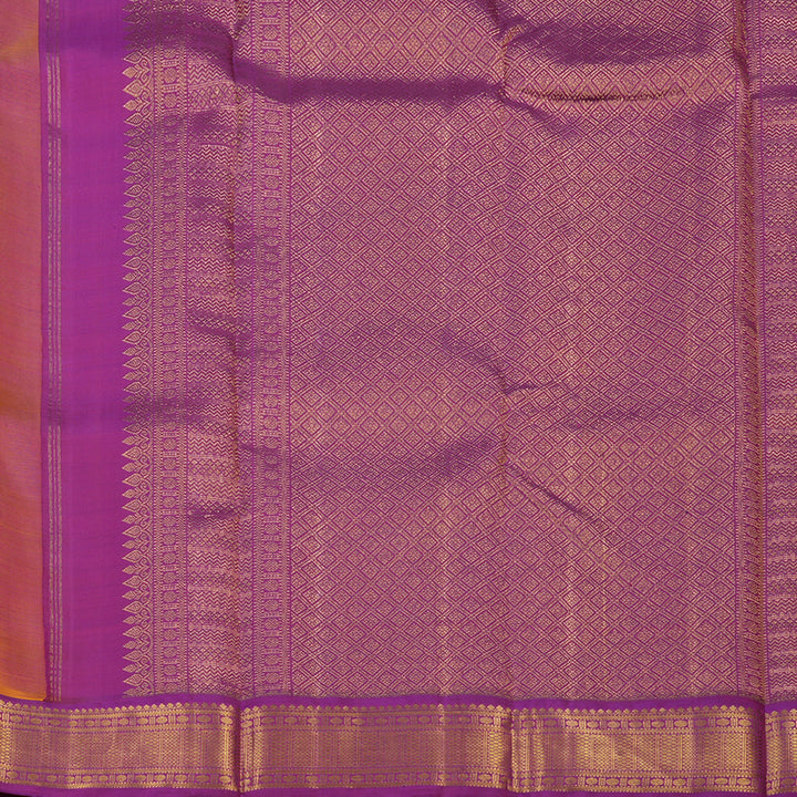 Hayagrivas Handloom Mustard Kanjivaram Silk Saree with Purple Border KBE2535C15-1