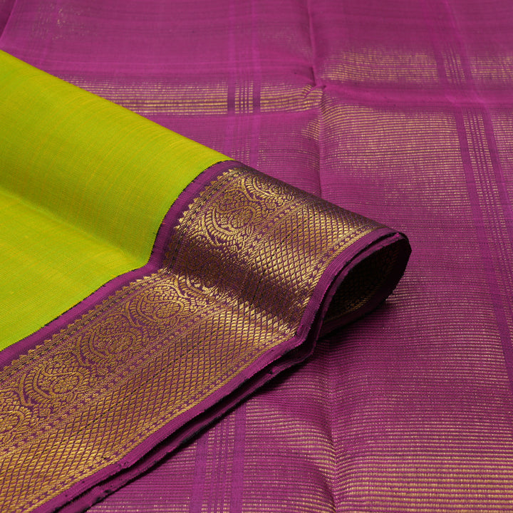 Hayagrivas Handloom Lime Green Kanjivaram Silk Saree with Magenta Border KBE2535C7-1