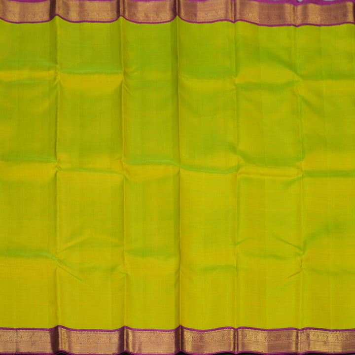 Hayagrivas Handloom Lime Green Kanjivaram Silk Saree with Magenta Border KBE2535C7-1