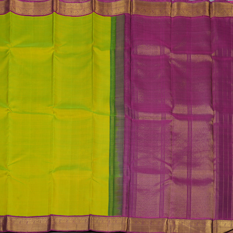 Hayagrivas Handloom Lime Green Kanjivaram Silk Saree with Magenta Border KBE2535C7-1