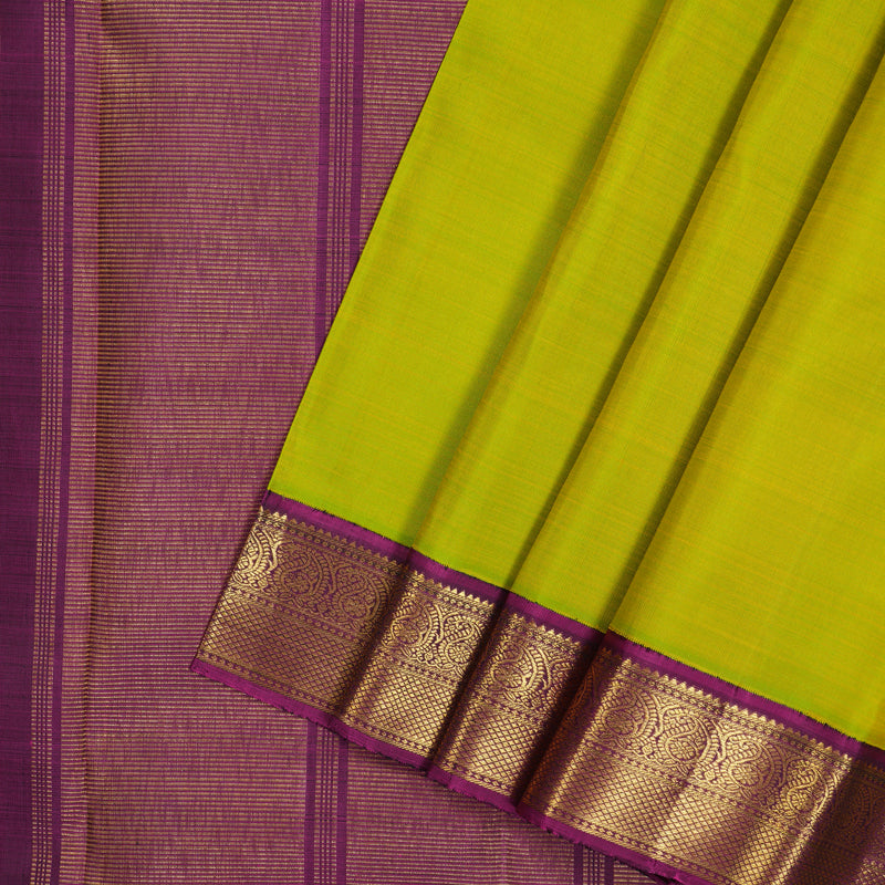 Hayagrivas Handloom Lime Green Kanjivaram Silk Saree with Magenta Border KBE2535C7-1