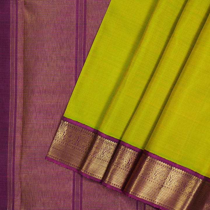 Hayagrivas Handloom Lime Green Kanjivaram Silk Saree with Magenta Border KBE2535C7-1