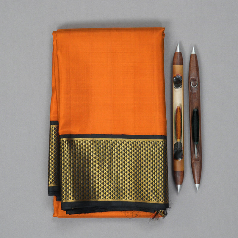 Hayagrivas Handloom Rust Orange Kanjivaram Silk Saree with Black Border KBE2537C1-1