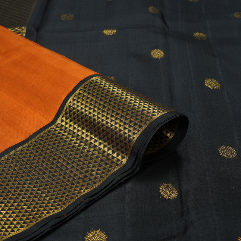 Hayagrivas Handloom Rust Orange Kanjivaram Silk Saree with Black Border KBE2537C1-1