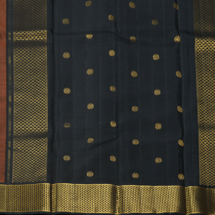 Hayagrivas Handloom Rust Orange Kanjivaram Silk Saree with Black Border KBE2537C1-1