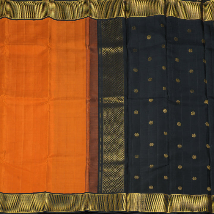 Hayagrivas Handloom Rust Orange Kanjivaram Silk Saree with Black Border KBE2537C1-1