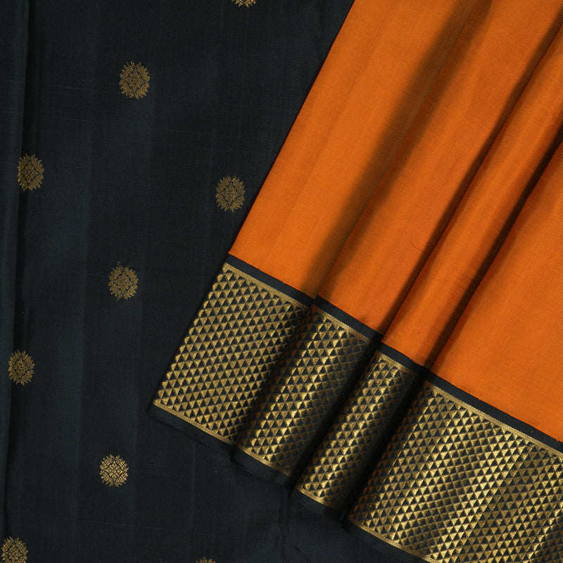 Hayagrivas Handloom Rust Orange Kanjivaram Silk Saree with Black Border KBE2537C1-1