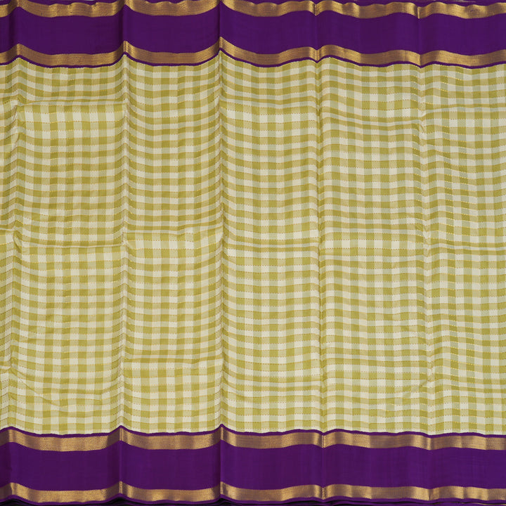 Hayagrivas Handloom Pista Green & Cream Checks Kanjivaram Silk Saree with Purple Border KBE2537C4-1